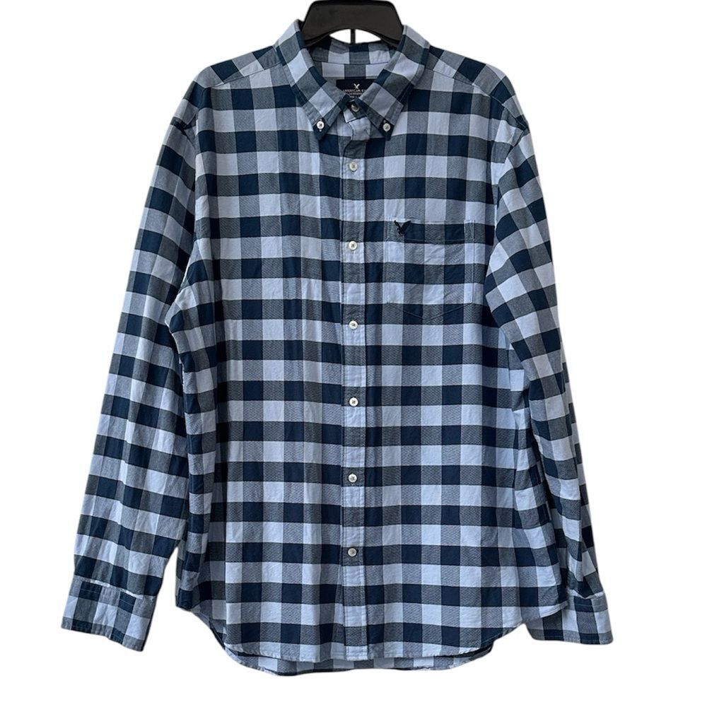 American Eagle Long Sleeve Button Down Shirt Mens XL Blue Plaid